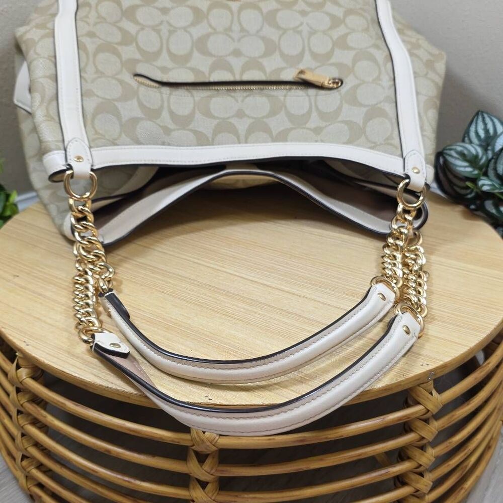 Coach Kristy Signature Hobo Shoulder Bag | Light Khaki Coated Canvas & Chalk Lea - Picture 10 of 14